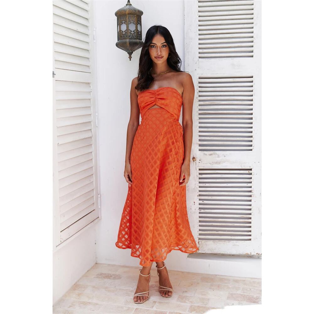 Hello Molly Sipping Wine Maxi Dress Flowy Skirt Orange Size 4